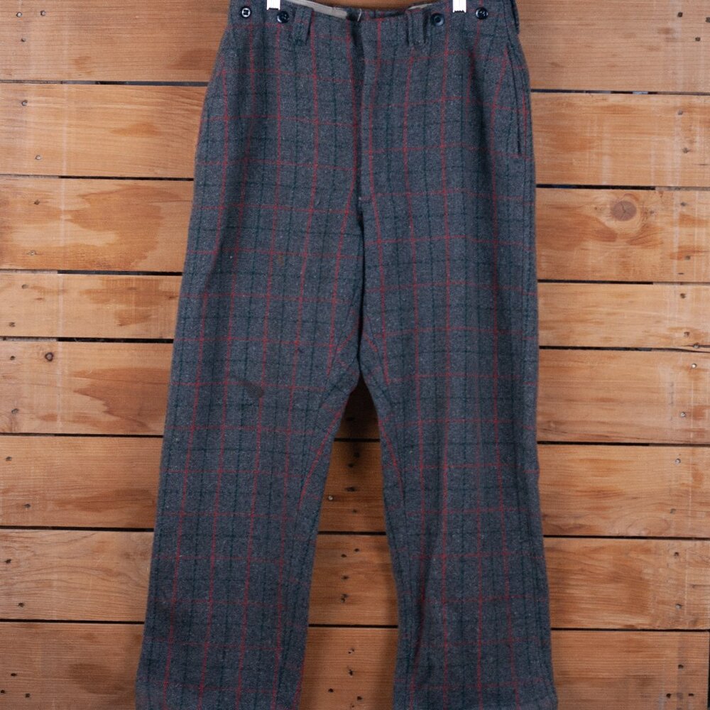 Vintage Wool Pants in Gray with Red and Green Plaid Details - 32 x 29